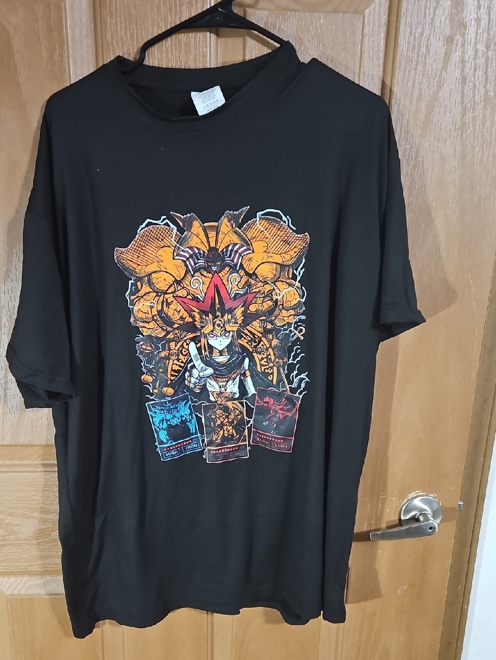 Black Graphic Short Sleeve Tee with Orange & Red Design